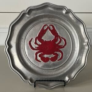 York Metalcrafters Pewter Decorative Crab Plate Wall Decor Coastal Vintage